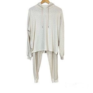 PJ Salvage Tropical Tramway‎ Jogger Pants Hoodie Top Oatmeal Women’s Sz Large